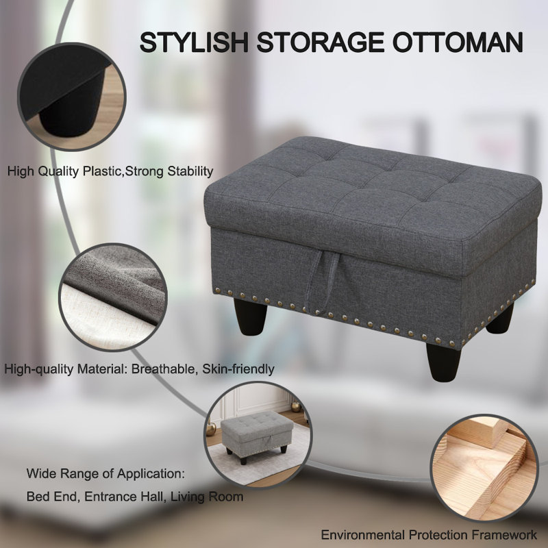 Latitude Run Linen Storage Ottoman Living Room Wayfair